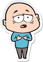 sticker of a cartoon tired bald man vector