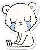 distressed sticker of a crying polar bear cartoon vector