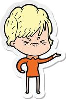 sticker of a cartoon frustrated woman vector