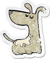 retro distressed sticker of a cartoon happy dog vector