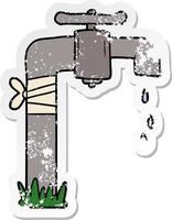 distressed sticker of a cartoon old water tap vector
