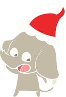 cute flat color illustration of a elephant wearing santa hat vector