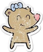 distressed sticker of a female bear cartoon vector