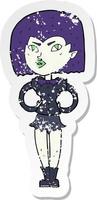 retro distressed sticker of a cartoon vampire girl vector