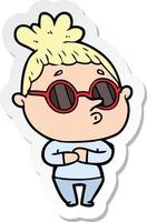 sticker of a cartoon woman wearing sunglasses vector