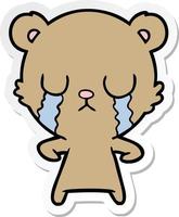 sticker of a crying cartoon bear vector