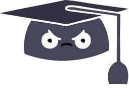 flat color retro cartoon graduation hat vector