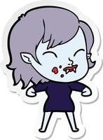 sticker of a cartoon vampire girl with blood on cheek vector