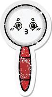 distressed sticker of a cute cartoon magnifying glass vector