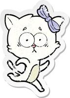 distressed sticker of a cartoon cat vector