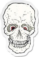 retro distressed sticker of a cartoon spooky skull vector