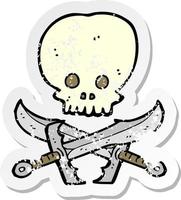 retro distressed sticker of a skull and swords symbol vector