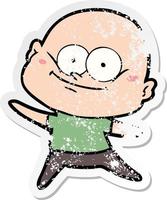 distressed sticker of a cartoon bald man staring vector