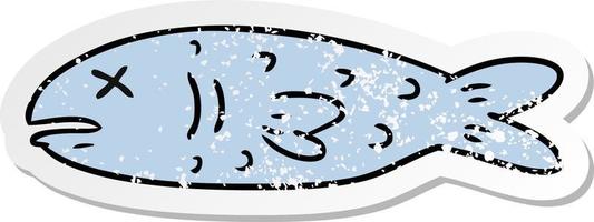 distressed sticker cartoon doodle of a dead fish vector