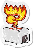 retro distressed sticker of a cartoon burning toaster vector