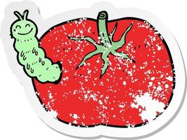 retro distressed sticker of a cartoon tomato with bug vector