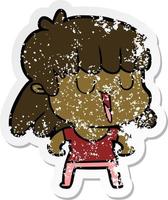 distressed sticker of a cartoon woman laughing vector