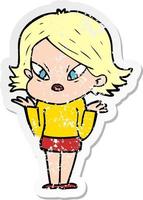 distressed sticker of a cartoon stressed woman vector