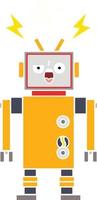 flat color retro cartoon broken robot vector