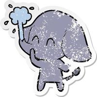 distressed sticker of a cute cartoon elephant spouting water vector