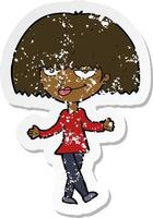 retro distressed sticker of a cartoon smug looking woman vector