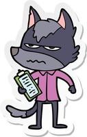 sticker of a cartoon annoyed wolf vector