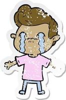distressed sticker of a cartoon man crying vector