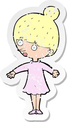 retro distressed sticker of a cartoon surprised woman