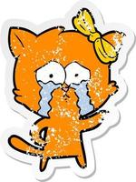 distressed sticker of a cartoon cat vector