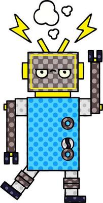 comic book style cartoon malfunctioning robot