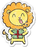 pegatina angustiada de un león de dibujos animados feliz vector