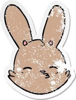 distressed sticker of a cartoon bunny face considering vector
