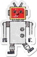 pegatina angustiada de un lindo robot feliz de dibujos animados vector
