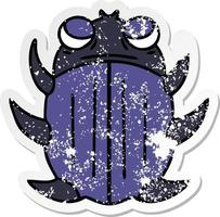 distressed sticker of a quirky hand drawn cartoon beetle vector