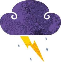 quirky retro illustration style cartoon thunder cloud vector