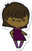 sticker of a annoyed cartoon girl vector