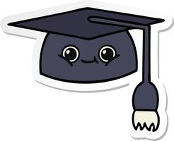 pegatina de un lindo sombrero de graduación de dibujos animados vector