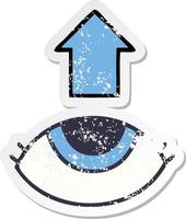 distressed sticker of a cute cartoon eye looking up vector