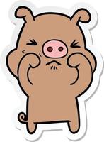 sticker of a cartoon grumpy pig vector