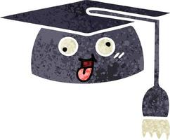 retro illustration style cartoon graduation hat vector