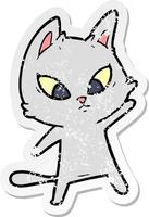 distressed sticker of a confused cartoon cat vector