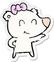 distressed sticker of a female polar bear cartoon vector