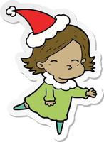 sticker cartoon of a woman wearing santa hat vector