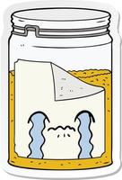 sticker of a cartoon glass jar crying vector