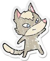 distressed sticker of a friendly cartoon wolf vector