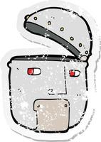 retro distressed sticker of a cartoon robot head vector