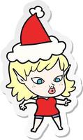 bonita caricatura de una elfa con gorro de Papá Noel vector