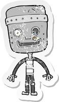 retro distressed sticker of a cartoon funny robot vector