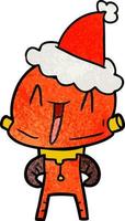 textured cartoon of a robot wearing santa hat