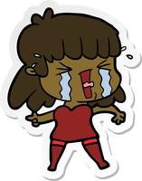 sticker of a cartoon woman in tears vector